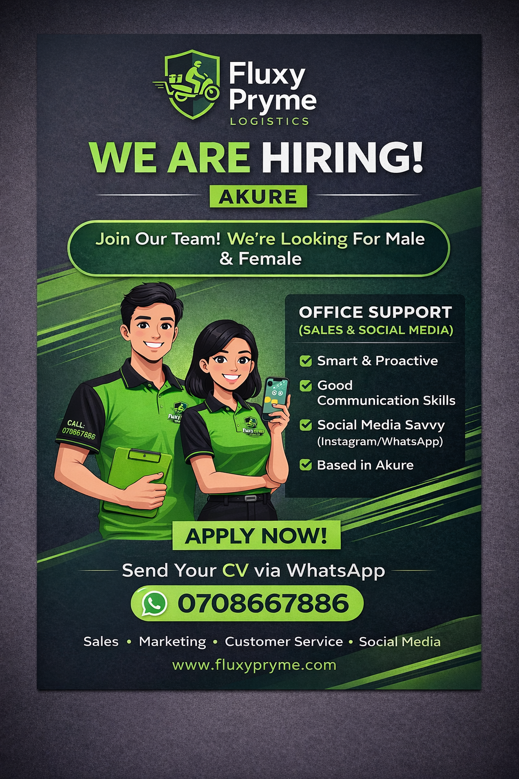 Fluxy Pryme Logistics vacancy poster